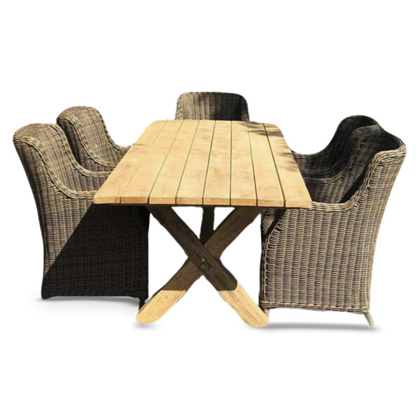 NY 3m Reclaimed Teak Urban Fusion Cross eettafel met 5 Latifa eetkamerstoelen