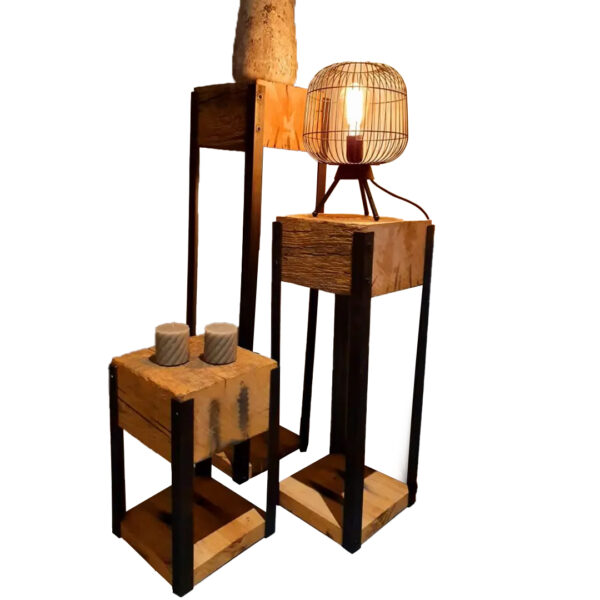 NY beige stoffen kap staande lamp met houten voet